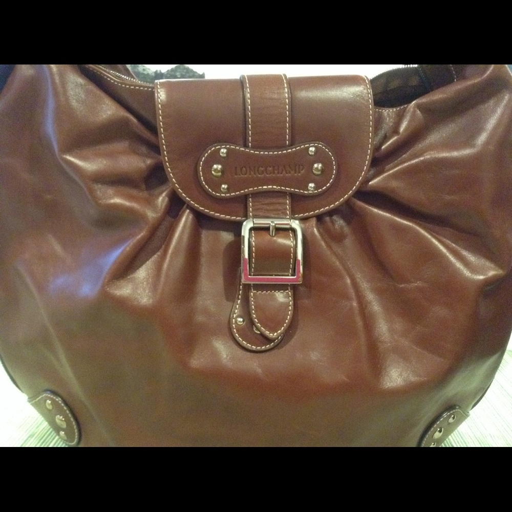 Longchamp leather bag brown with nickel hardware - like new